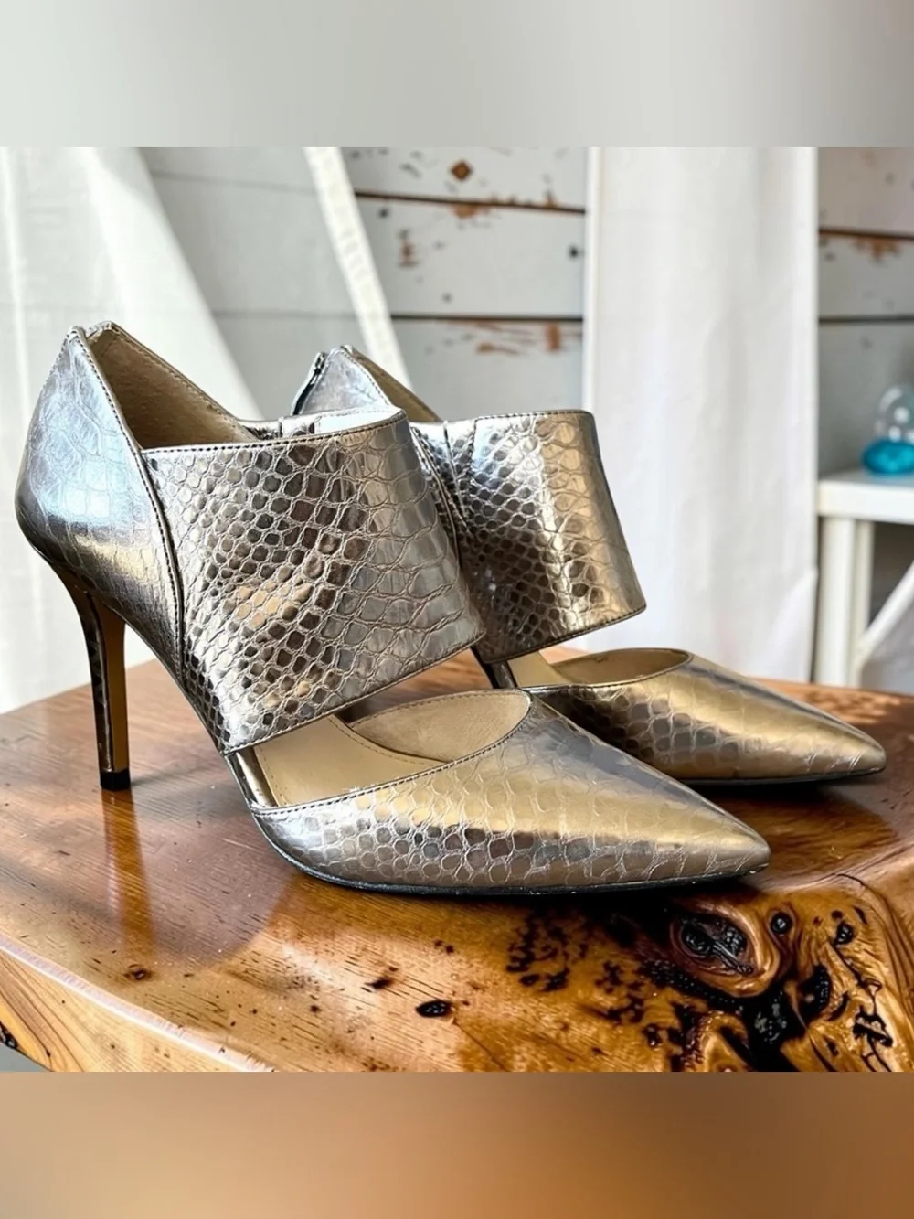 Vince Camuto Metallic Silver Textured Pointed-Toe Heels